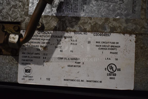 Manitowoc QY0424A Stainless Steel Commercial Ice Machine Head. 115 Volts, 1 Phase. 22x25x27 - Image 5 of 5