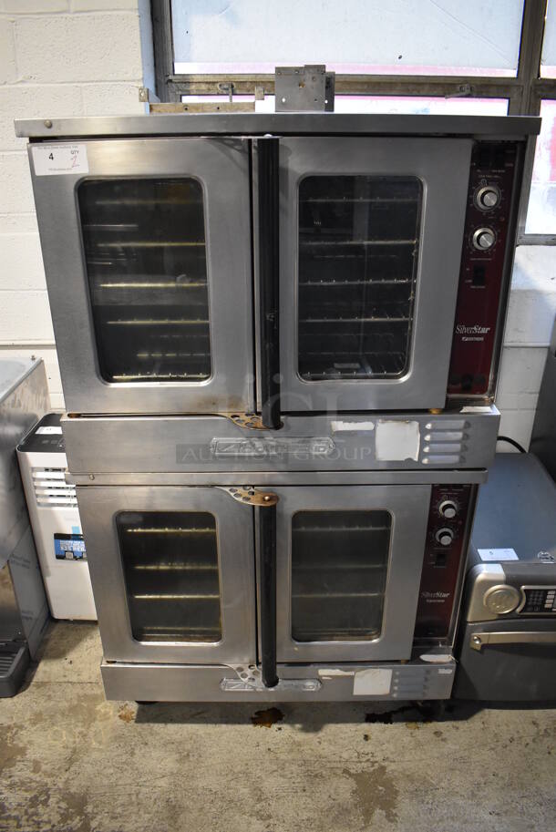 2 Southbend SilverStar Stainless Steel Commercial Natural Gas Powered Full Size Convection Oven w/ View Through Doors, Metal Oven Racks and Thermostatic Controls on Commercial Casters. 38x30x64. 2 Times Your Bid!