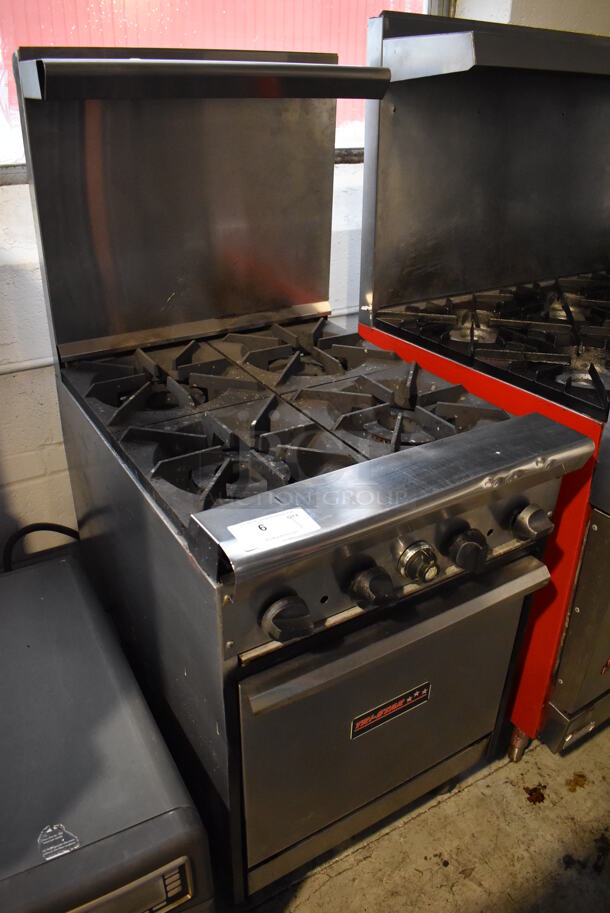 Tri-Star Stainless Steel Commercial Natural Gas Powered 4 Burner Range w/ Oven, Over Shelf and Back Splash on Commercial Casters. 24x32x58 - Image 3 of 5
