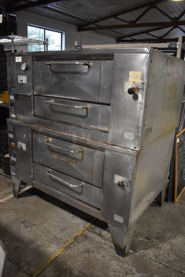 2 Bakers Pride D125 Stainless Steel Commercial Natural Gas Powered Single Deck Pizza Oven w/ Cooking Stones on Metal Legs. 125,000 BTU. 65.5x43x70. 2 Times Your Bid!