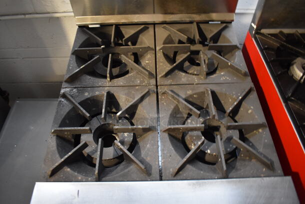 Tri-Star Stainless Steel Commercial Natural Gas Powered 4 Burner Range w/ Oven, Over Shelf and Back Splash on Commercial Casters. 24x32x58 - Image 4 of 5