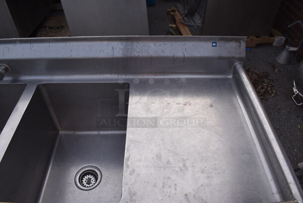 Stainless STeel Commercial 3 Bay Sink w/ Faucet, Handles and Right Side Drain Board. 74x27x39. Bays 16x21x13. Drain Board 18x24x1 - Image 3 of 4