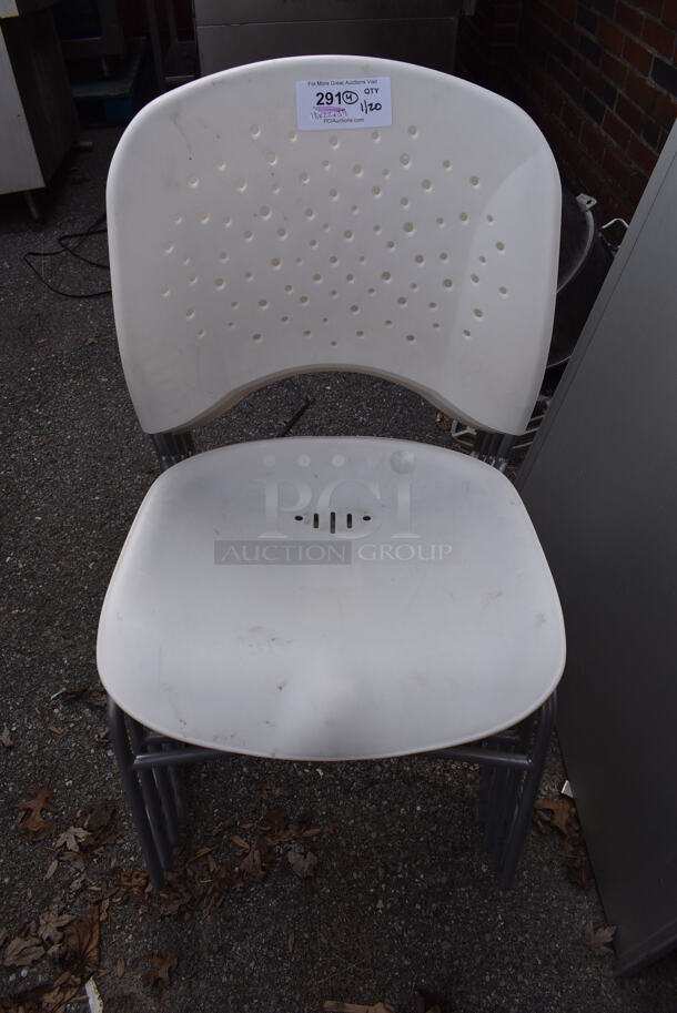 4 White Poly Dining Chairs on Metal Legs. 18x22x34. 4 Times Your Bid!