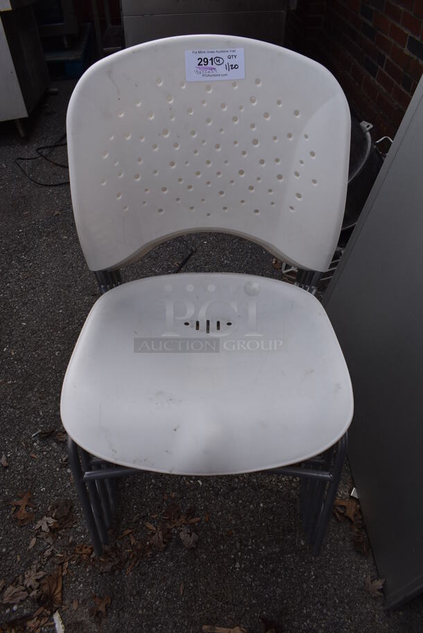 4 White Poly Dining Chairs on Metal Legs. 18x22x34. 4 Times Your Bid! - Image 1 of 3