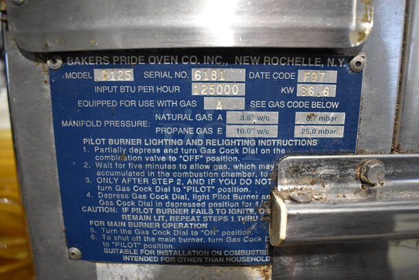2 Bakers Pride D125 Stainless Steel Commercial Natural Gas Powered Single Deck Pizza Oven w/ Cooking Stones on Metal Legs. 125,000 BTU. 65.5x43x70. 2 Times Your Bid! - Image 7 of 10
