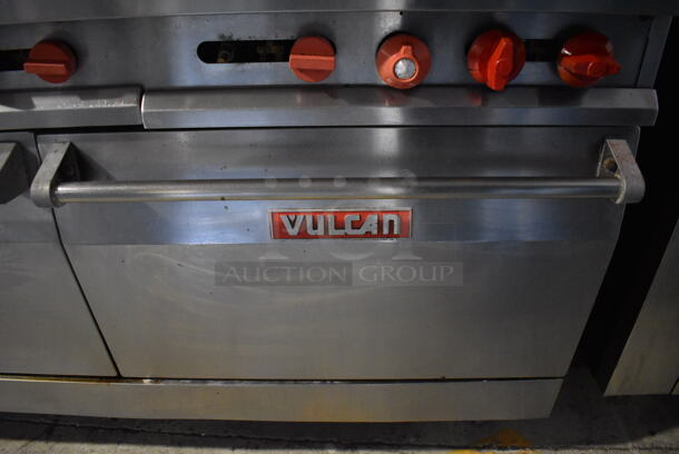 Vulcan Stainless Steel Commercial Natural Gas Powered 10 Burner Range w/ Convection Oven, Oven, Over Shelf and Back Splash. 60x31x60 - Image 5 of 9