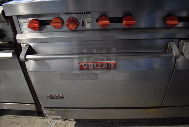Vulcan Stainless Steel Commercial Natural Gas Powered 10 Burner Range w/ Convection Oven, Oven, Over Shelf and Back Splash. 60x31x60 - Image 6 of 9
