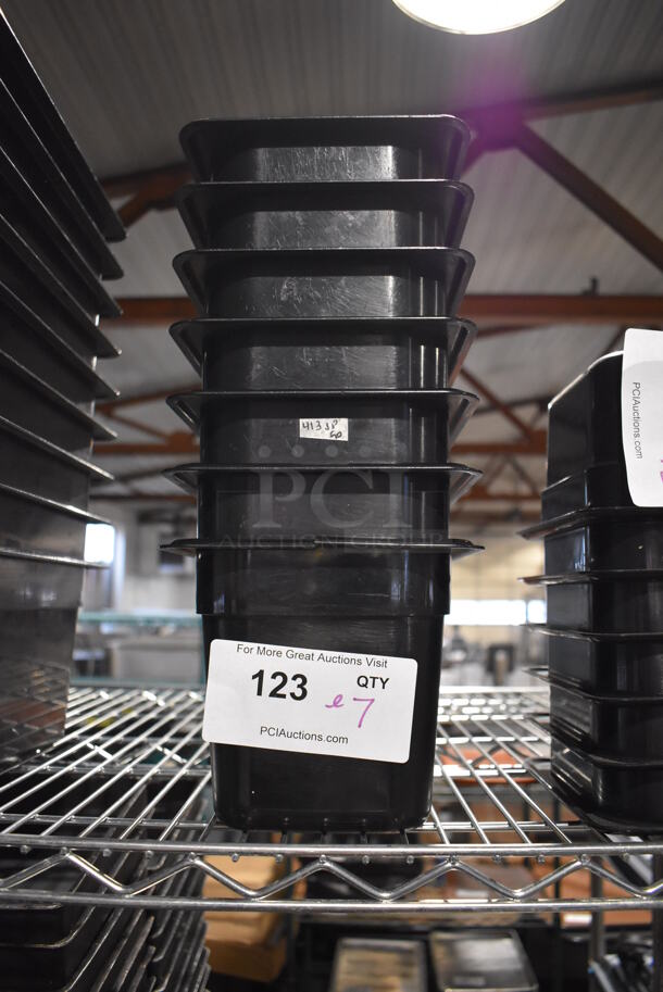 ALL ONE MONEY! Lot of 7 Cambro Black Poly 1/6 Size Drop In Bins. 1/6x6 - Image 1 of 2