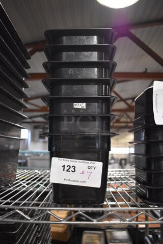 ALL ONE MONEY! Lot of 7 Cambro Black Poly 1/6 Size Drop In Bins. 1/6x6