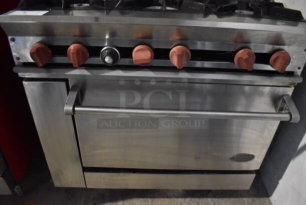 Dynamic Cooking Systems DCS Stainless Steel Commercial Natural Gas Powered 6 Burner Range w/ Oven, Over Shelf and Back Splash. 36x31x58 - Image 4 of 5