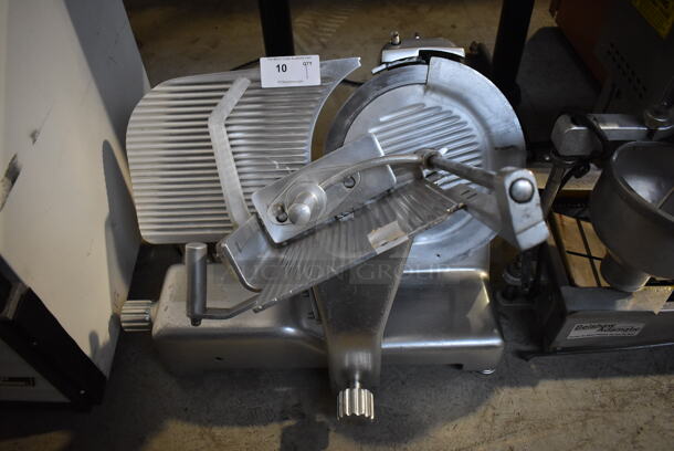 Stainless Steel Commercial Countertop Meat Slicer w/ Blade Sharpener. 30x27x27. Cannot Test Due To Missing Power Cord