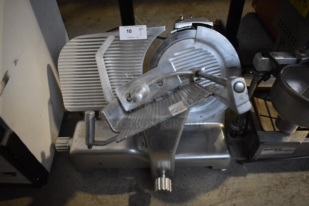 Stainless Steel Commercial Countertop Meat Slicer w/ Blade Sharpener. 30x27x27. Cannot Test Due To Missing Power Cord - Image 1 of 6