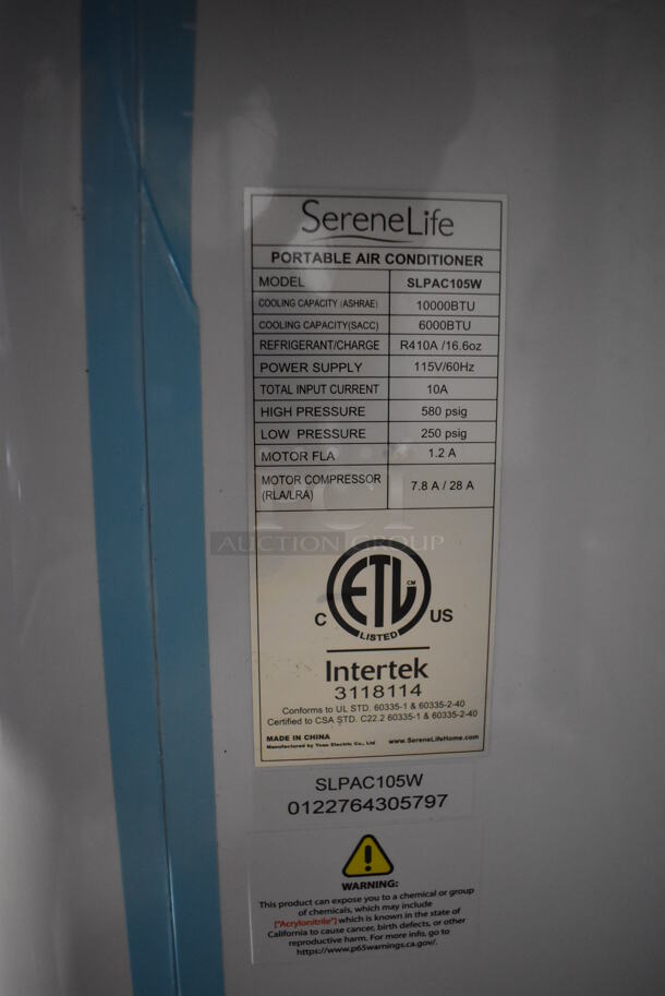 Serene Life SLPAC105W Portable Air Conditioner on Casters. 115 Volts, 1 Phase. 13x12x28. Tested and Working! - Image 5 of 5