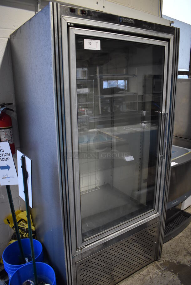 CustomCool GDF1SC Stainless Steel Commercial Single Door Reach In Cooler Merchandiser. 115/208 Volts, 1 Phase. 38x34x78. Tested and Does Not Power On