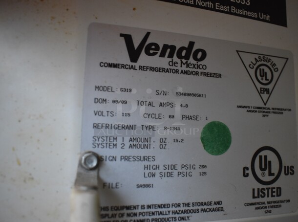 Vendo G319 Metal Commercial Single Door Reach In Cooler Merchandiser w/ Poly Coated Racks. 115 Volts, 1 Phase. 29x27x79. Tested and Powers On But Does Not Get Cold - Image 4 of 4