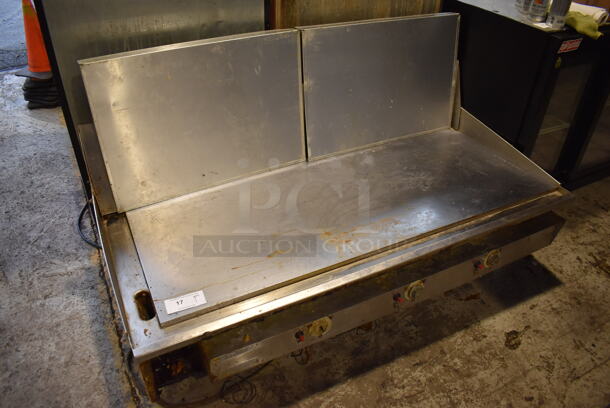Keating 60BFLD Stainless Steel Commercial Countertop Natural Gas Powered Chrome Top Flat Top Griddle w/ Thermostatic Controls. 61x32x33