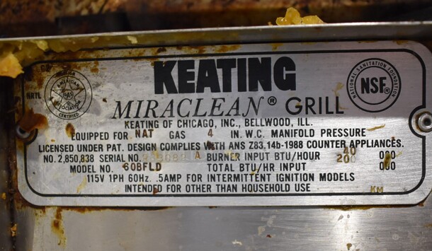 Keating 60BFLD Stainless Steel Commercial Countertop Natural Gas Powered Chrome Top Flat Top Griddle w/ Thermostatic Controls. 61x32x33 - Image 6 of 7