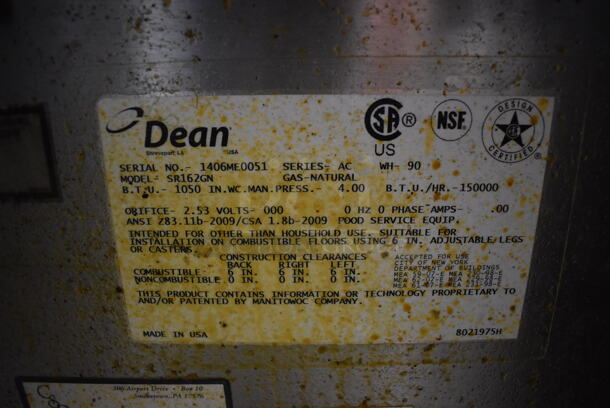 2014 Dean SR162GN Stainless Steel Commercial Floor Style Natural Gas Powered 75 Pound Capacity Deep Fat Fryer w/ 2 Metal Fry Baskets on Commercial Casters. 150,000 BTU. 20x33x47 - Image 6 of 6