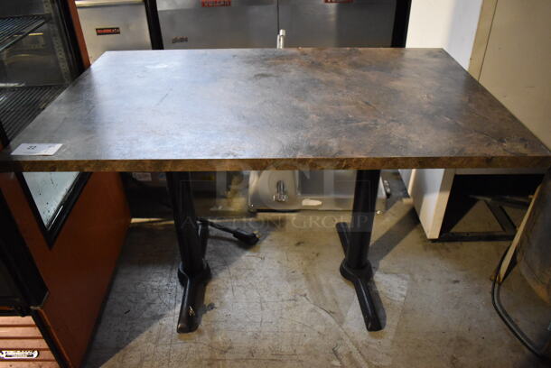 Stone Pattern Table w/ 2 Metal Black Straight Leg Table Bases. 48x30x29 - Image 1 of 4