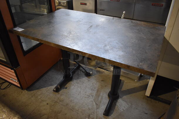 Stone Pattern Table w/ 2 Metal Black Straight Leg Table Bases. 48x30x29 - Image 2 of 4
