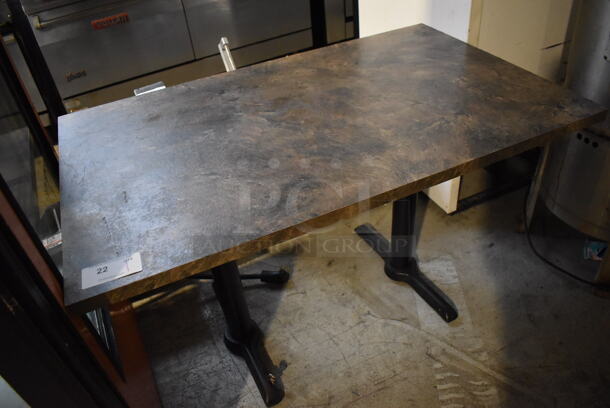 Stone Pattern Table w/ 2 Metal Black Straight Leg Table Bases. 48x30x29 - Image 3 of 4