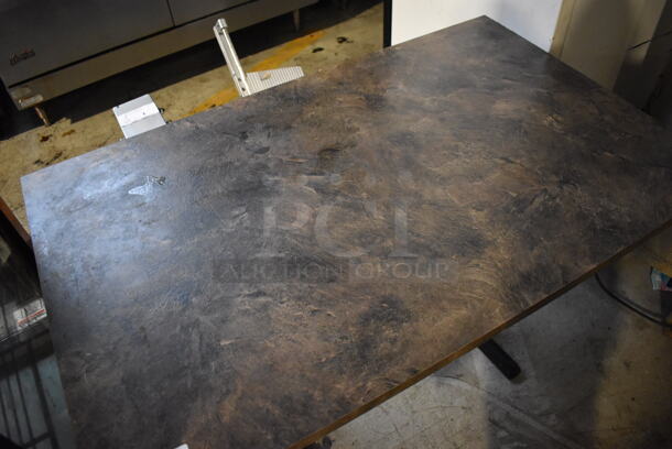 Stone Pattern Table w/ 2 Metal Black Straight Leg Table Bases. 48x30x29 - Image 4 of 4