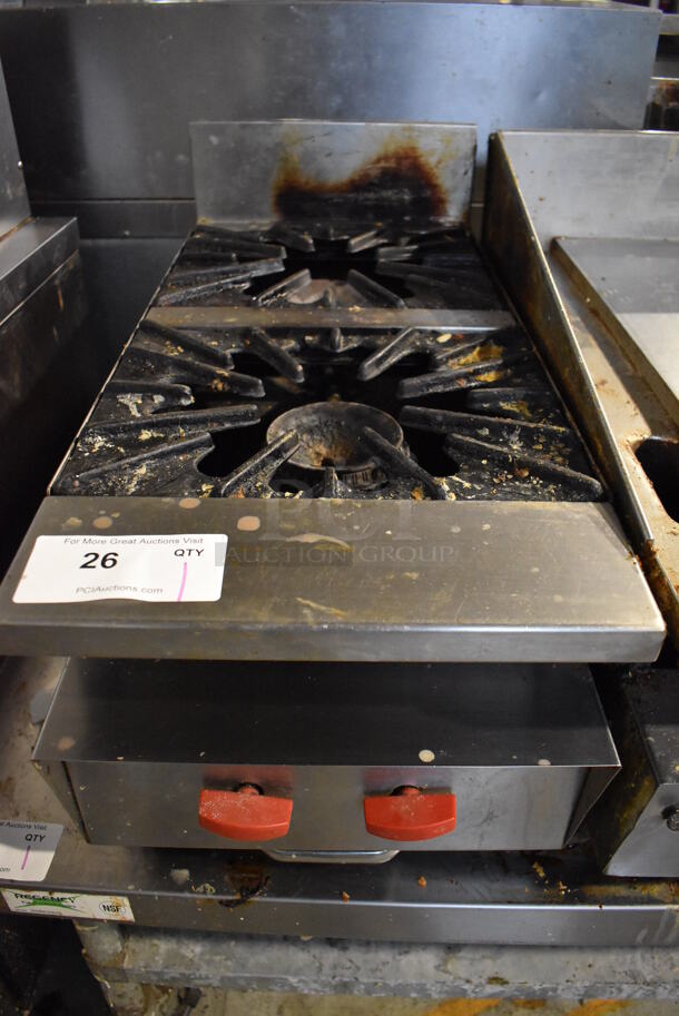 Stainless Steel Commercial Countertop Natural Gas Powered 2 Burner Range. 13x31x16