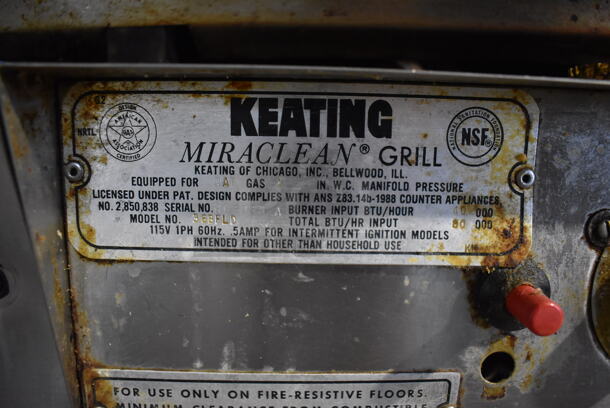 Keating 36BFLD MiraClean Stainless Steel Commercial Countertop Natural Gas Powered Chrome Top Flat Top Griddle. 80,000 BTU. 36x31x16 - Image 4 of 5