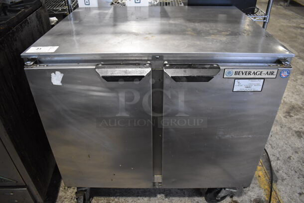 Beverage Air UCF36AY Stainless Steel Commercial 2 Door Undercounter Freezer on Commercial Casters. 115 Volts, 1 Phase. 36x30x35. Tested and Working!
