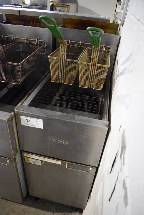 2014 Dean SR42GN Stainless Steel Commercial Floor Style Natural Gas Powered Deep Fat Fryer w/ 2 Metal Fry Baskets on Commercial Casters. 105,000 BTU. 16x32x46 - Image 3 of 6