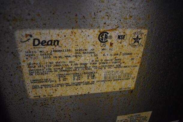 2014 Dean SR42GN Stainless Steel Commercial Floor Style Natural Gas Powered Deep Fat Fryer w/ 2 Metal Fry Baskets on Commercial Casters. 105,000 BTU. 16x32x46 - Image 6 of 6