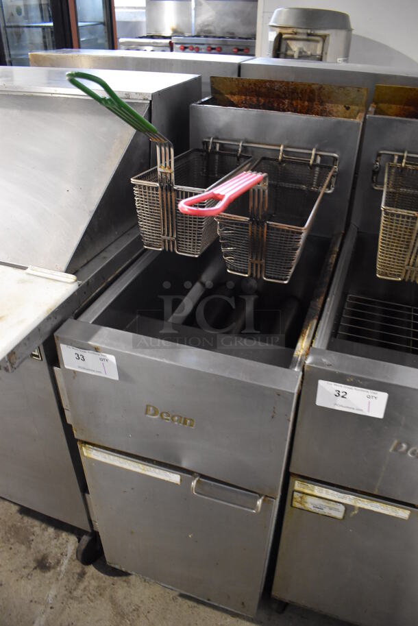 2014 Dean SR42GN Stainless Steel Commercial Floor Style Natural Gas Powered Deep Fat Fryer w/ 2 Metal Fry Baskets on Commercial Casters. 105,000 BTU. 16x32x46 - Image 2 of 6