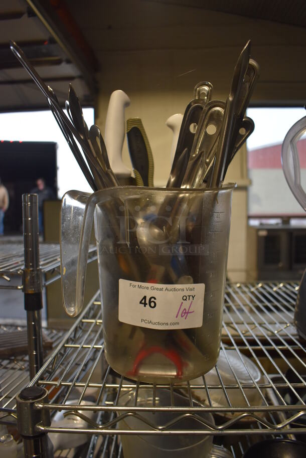 ALL ONE MONEY! Lot of Various Utensils in Clear Poly Pitcher