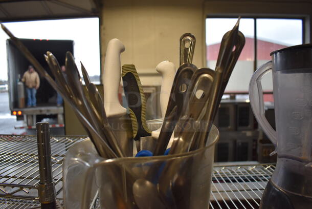 ALL ONE MONEY! Lot of Various Utensils in Clear Poly Pitcher - Image 3 of 3