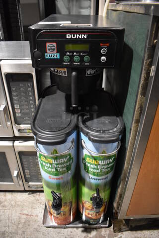 Bunn ITCB-DV Stainless Steel Commercial Countertop Iced Tea Machine w/ 2 Beverage Holder Dispensers and Poly Brew Basket. 120 Volts, 1 Phase. 12x24x35