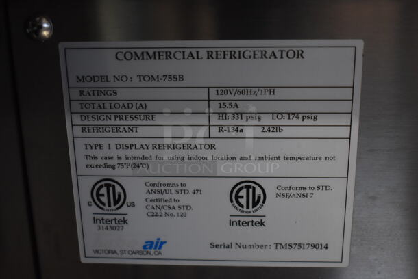 Turbo Air TOM-75SB Stainless Steel Commercial Reach In Grab N Go Merchandiser. 120 Volts, 1 Phase. 76x35x43. Tested and Working! - Image 4 of 5