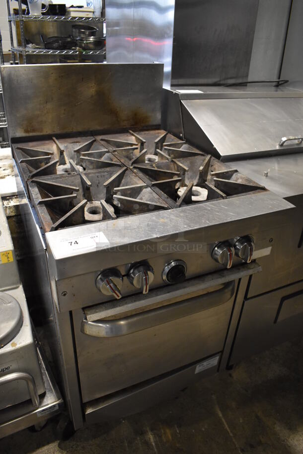 Stainless Steel Commercial Natural Gas Powered 4 Burner Range w/ Oven and Back Splash on Commercial Casters. 24x34x47 - Image 2 of 6