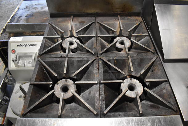 Stainless Steel Commercial Natural Gas Powered 4 Burner Range w/ Oven and Back Splash on Commercial Casters. 24x34x47 - Image 3 of 6