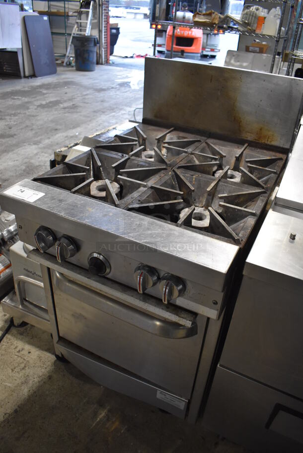 Stainless Steel Commercial Natural Gas Powered 4 Burner Range w/ Oven and Back Splash on Commercial Casters. 24x34x47 - Image 4 of 6