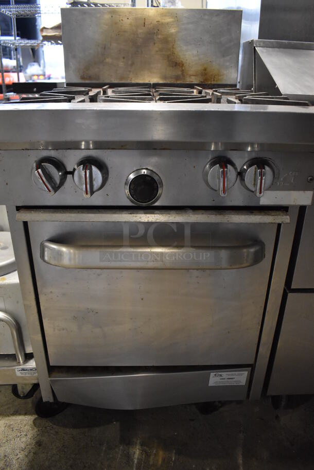 Stainless Steel Commercial Natural Gas Powered 4 Burner Range w/ Oven and Back Splash on Commercial Casters. 24x34x47 - Image 5 of 6