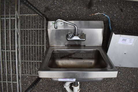 Regency Stainless Steel Commercial Single Bay Wall Mount Sink w/ Faucet and Handles. 17x15x25