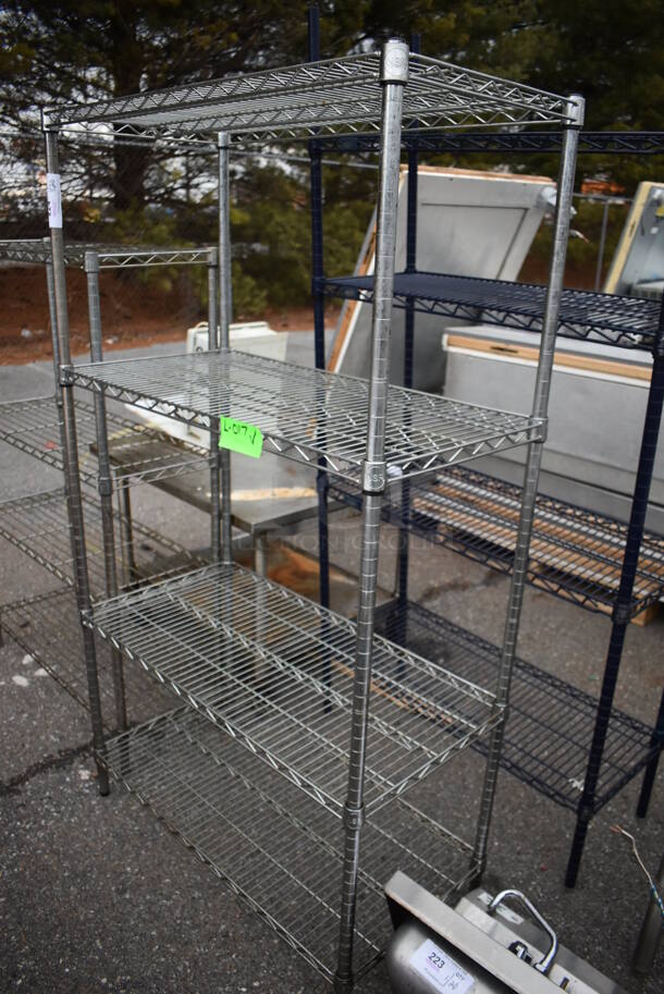 Chrome Finish 4 Tier Wire Shelving Unit. BUYER MUST DISMANTLE. PCI CANNOT DISMANTLE FOR SHIPPING. PLEASE CONSIDER FREIGHT CHARGES. 36x18x65