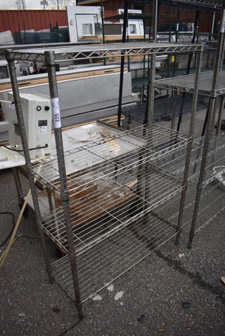 Chrome Finish 4 Tier Wire Shelving Unit. BUYER MUST DISMANTLE. PCI CANNOT DISMANTLE FOR SHIPPING. PLEASE CONSIDER FREIGHT CHARGES. 36x14x54