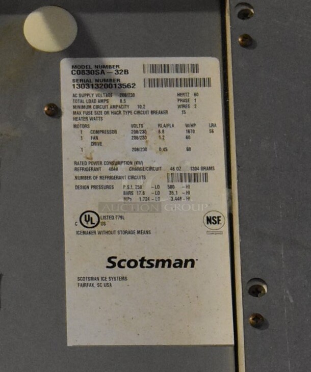 Scotsman C0830SA-32B Stainless Steel Commercial Ice Machine Head on Commercial Bin. 208/230 Volts, 1 Phase. 30x36x99 - Image 5 of 6