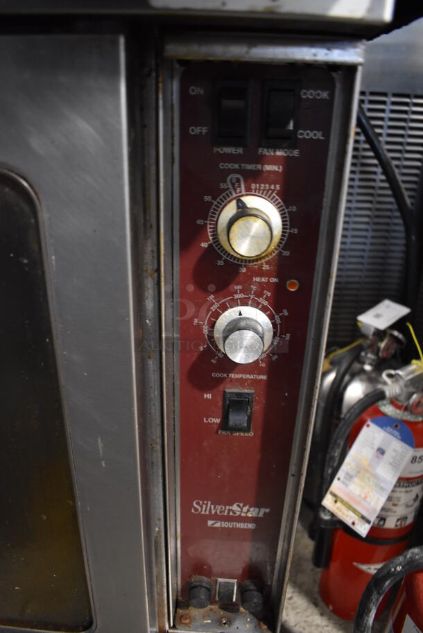 2 Southbend SilverStar Stainless Steel Commercial Electric Powered Full Size Convection Oven w/ View through Doors, Metal Oven Racks and Thermostatic Controls on Commercial Casters. 220-250 Volts. 40x31x65. 2 Times Your Bid! - Image 6 of 8