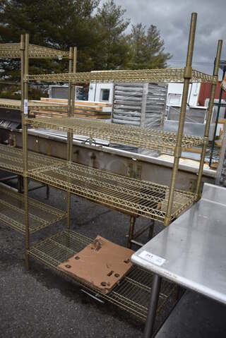 Gold Finish 4 Tier Wire Shelving Unit. BUYER MUST DISMANTLE. PCI CANNOT DISMANTLE FOR SHIPPING. PLEASE CONSIDER FREIGHT CHARGES. 48x21x75 