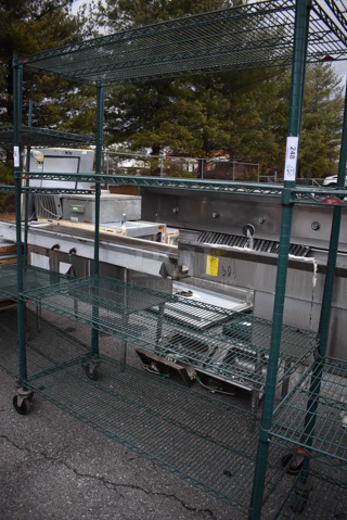 Metro Green Finish 4 Tier Wire Shelving Unit on Commercial Casters. BUYER MUST DISMANTLE. PCI CANNOT DISMANTLE FOR SHIPPING. PLEASE CONSIDER FREIGHT CHARGES. 60x24x80