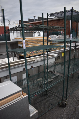 Metro Green Finish 4 Tier Wire Shelving Unit on Commercial Casters. BUYER MUST DISMANTLE. PCI CANNOT DISMANTLE FOR SHIPPING. PLEASE CONSIDER FREIGHT CHARGES. 36x24x80