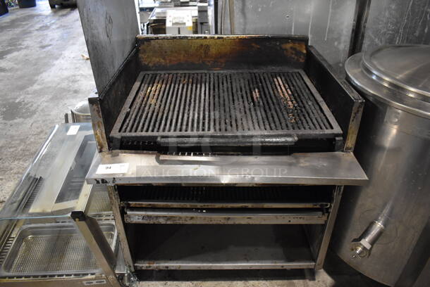 Stainless Steel Commercial Natural Gas Powered Charbroiler Grill w/ Under Shelves. 36x34x57 - Image 1 of 6