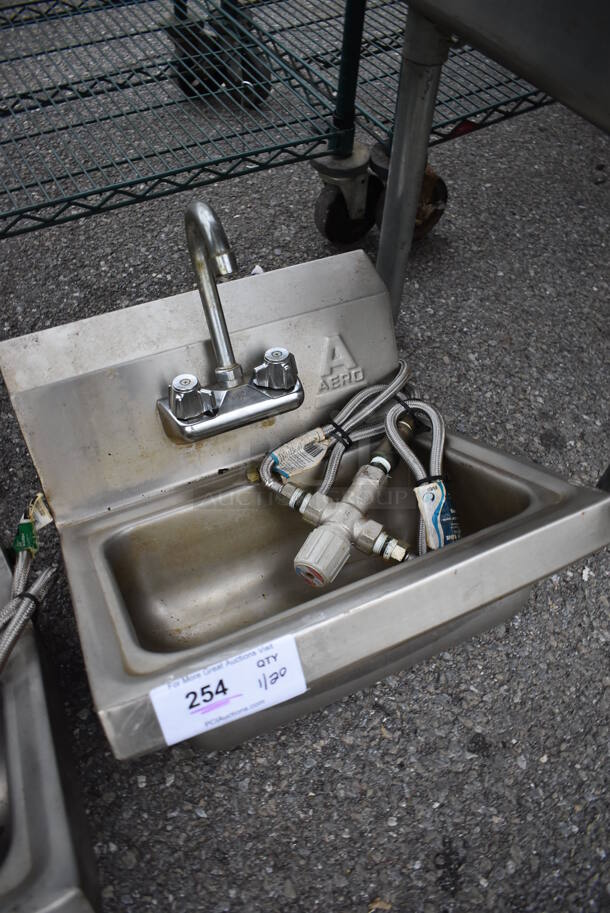 Aero Stainless Steel Commercial Single Bay Wall Mount Sink w/ Faucet, Handles and Mixing / Regulating Valve. 17x15x22 - Image 2 of 4